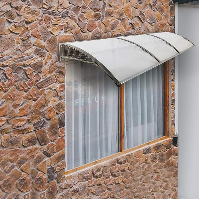 Window Awning Door Canopy Exterior- 38" x 120" Aluminum Door Awning, Polycarbonate Cover Patio Canopy Awning for House, Outside, Rain Snow & UV Resistant (Clear Board & Grey Bracket)