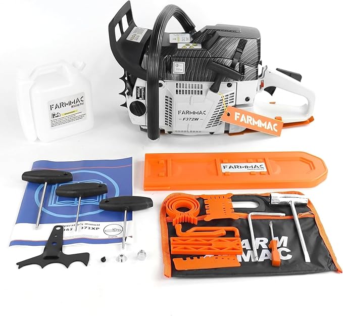 FARMMAC F372W Gas Chainsaw, 71cc 2-Cycle Gasoline Power Chain Saws, 4.1KW 5.5HP for Professional Logging Work, All Parts Compatible with Husqvarna 372X