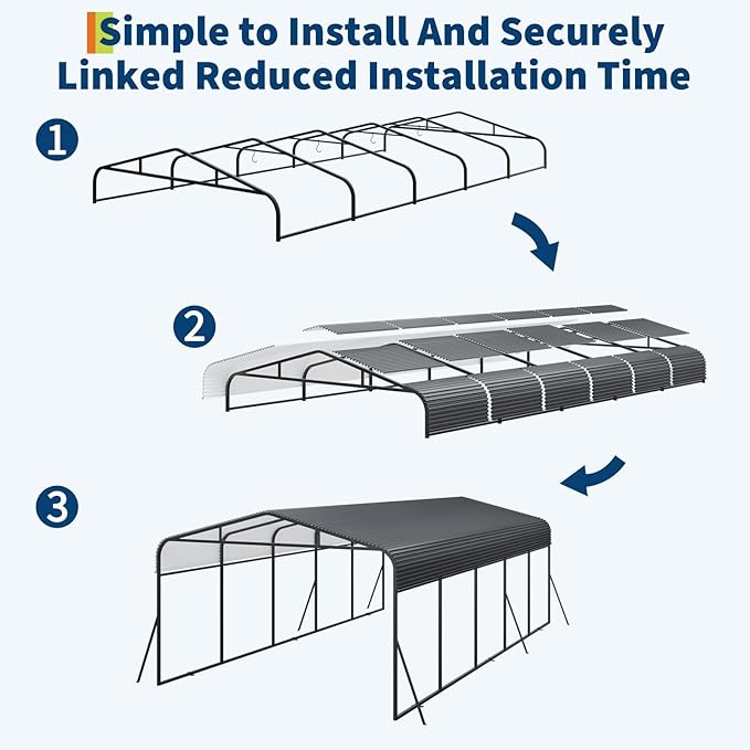 Metal Carport, 13x26 FT Outdoor Carport Canopy with Reinforced Base and Galvanized Steel Roof, Heavy Duty Garage Car Shelter Shade for SUV, Truck, Boats