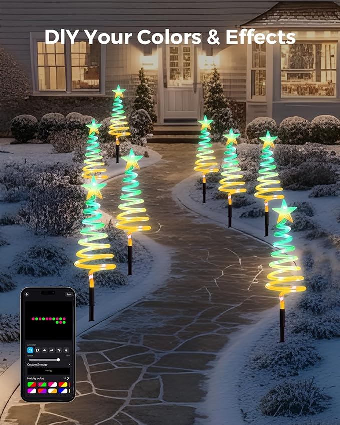 Smart Spiral Christmas Pathway Lights, 16 Mil Color, Timer, App Control, Music Sync, 82 Modes, Christmas Yard Decorations Outdoor, 8 Pack