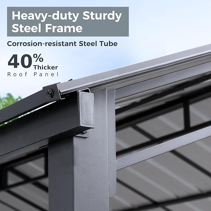 GREEN PARTY 10 x 20 ft Metal Carport Kits with Galvanized Steel Roof, Heavy Duty Metal Carport Canopy, Outdoor Car Tent Metal Garage Shelter for Car, SUV, Truck and Boats, Grey