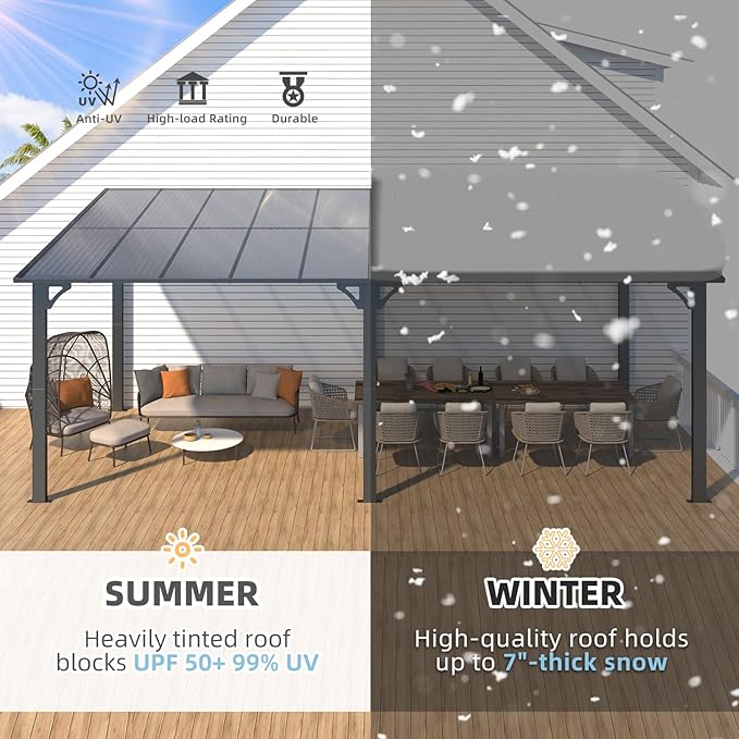 AECOJOY 20' x 10' Outdoo Gazebo for Patio, Large Wall-Mounted Pergolas and Gazebos Clearance Hard Top 10x20 Lean to Metal Gazebo Shelter Patio Roof, Heavy Duty Awnings for Patio, Decks