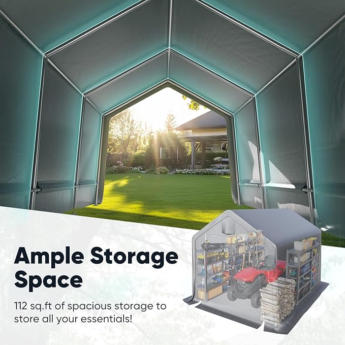 Quictent Heavy Duty 8x8FT Carport Shelter with Roll-Up Mesh Windows & Reinforced Frame, Portable Garage Canopy for Motorcycle Storage, Outdoor Equipment, Patio Furniture Cover - Silver Gray