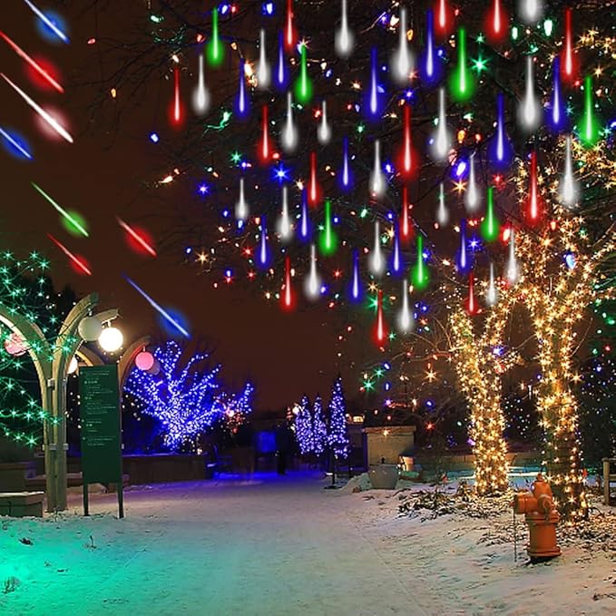 Christmas Lights Outdoor UL Certified 24 Tubes 576 LEDs (Equivalent to 3 Sets of 8 Tubes) Meteor Shower Light Falling Rain Drop Icicle Lights for Christmas Decorations Decor, Multicolor