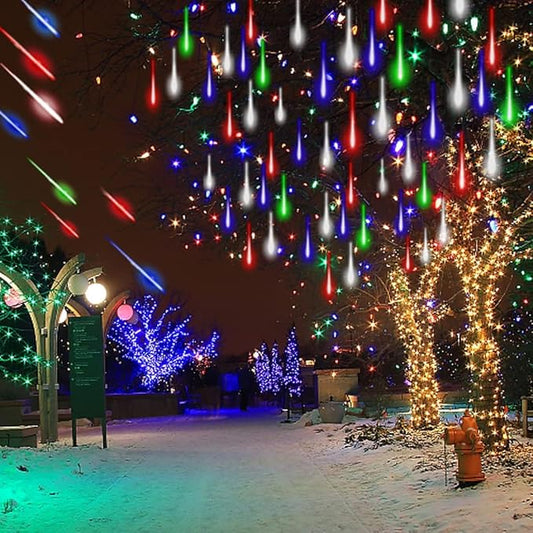 Christmas Lights Outdoor UL Certified 24 Tubes 576 LEDs (Equivalent to 3 Sets of 8 Tubes) Meteor Shower Light Falling Rain Drop Icicle Lights for Christmas Decorations Decor, Multicolor