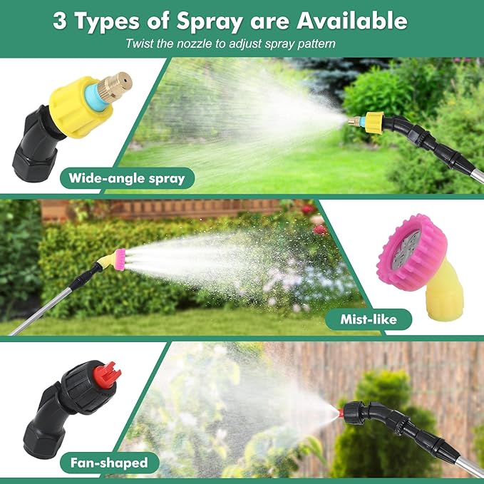 Battery Powered Sprayer 2 Gallon, Electric Garden Sprayer with 3 Copper Nozzles, 4 Spray Modes, Type-C Rechargeable, 30-60cm Retractable Wand, Shoulder Strap for Lawn & Garden