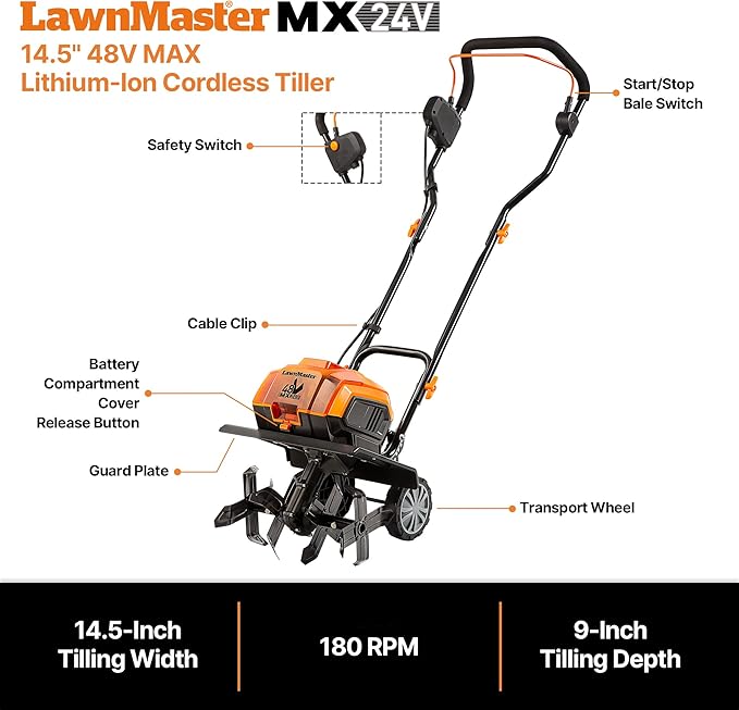 LawnMaster 48V MAX* 14.5¡± Cordless Tiller ? CLTE4814