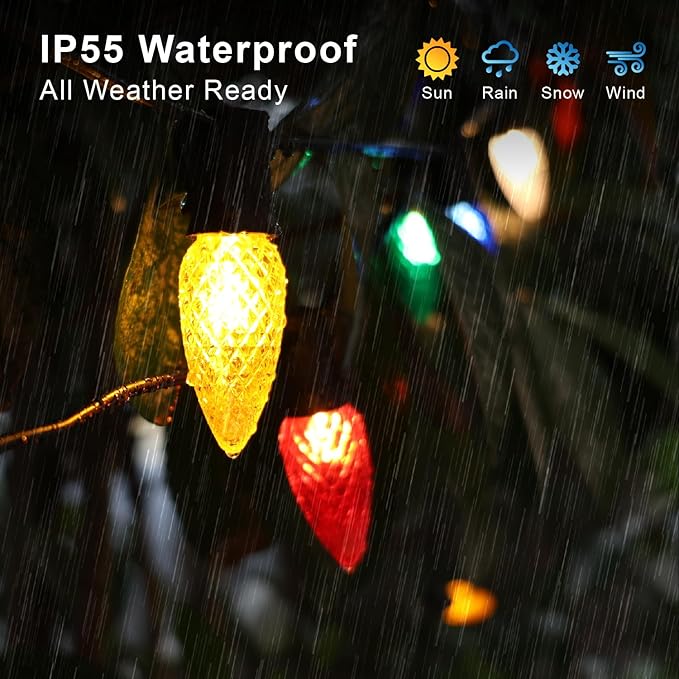 50 Pack Multicolor C9 LED Christmas Lights Replacement Bulbs, Shatterproof & Waterproof Plastic C9 Led Bulbs for Outdoor String Lights, E17 Base, 0.6W Equivalent to 7W, 50lm Holiday Decoration