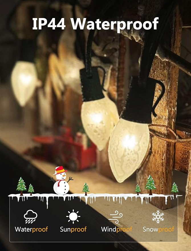 25Ft Frosted White Christmas Lights C9 Vintage Christmas String Lights with 26 Frosted White Bulbs(1 Spare) Hanging Outdoor String Lights for Patio Holidays Christmas Prom Party Wedding- Green Wire