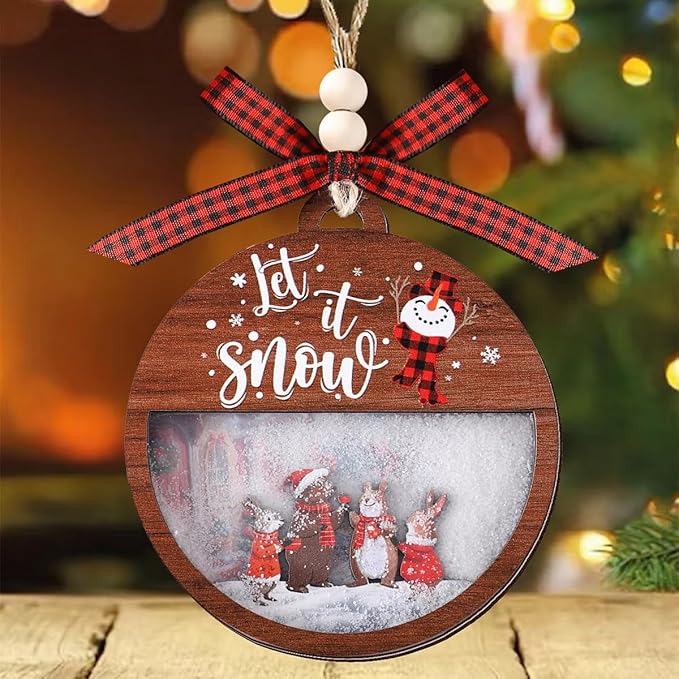 Tesuivra Christmas Tree Decorations Personality - Funny Brown Hanging Ornaments Set - Wooden Bear Santa Snowmen Home Indoor Decor - Uncommon Red and White Themed Xmas Ornaments for Holiday Decorating
