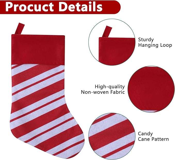 12 Pack Candy Cane Christmas Stockings, 19 Inches Red and White Christmas Stockings for Family Christmas Holiday Decorations