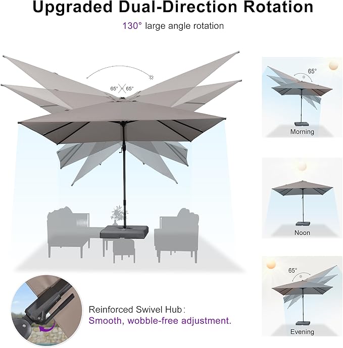 PURPLE LEAF 8' X 8' Left-right Tilting Outdoor Patio Umbrella Swivel Offset Cantilever Heavy Duty Rectangle Aluminum Umbrella with UV Resistant for Deck Pool Patio Backyard, Ash Mocha