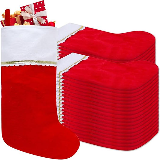 36 Pack Felt Christmas Stockings, 19 Inches Red and White Christmas Stockings, White Cuff with Gold Trim Christmas Stockings for Family Christmas Holiday Decorations
