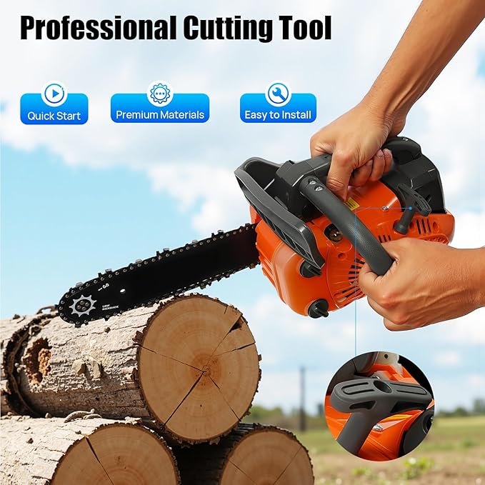 12 Inch Top Handle Gas Chainsaw,2-Stroke 25.4CC 2-Cycle Handheld Cordless Petrol Portable Gas Powered Chain Saw Little Saw Lightweight for Forest, Wood, Garden and Farm Cutting