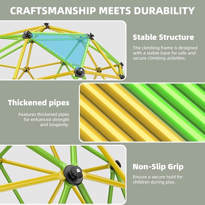 Easyego Climbing Dome, 10FT Jungle Gym with Swing for Kids 3 to 10 Outdoor Play Equipment, Supports 800lbs Toddler Play Set, Anti-Rust & Easy Assembly, Gift for Boys Girls (Green & Yellow)