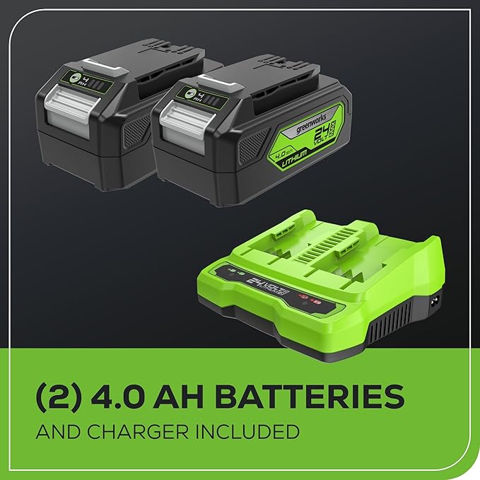Greenworks 48V (24V x 2) 17" Brushless Mower+12" String Trimmer +320CFM Blower,(2) 4.0Ah Batteries and 2A Dual Port Charger