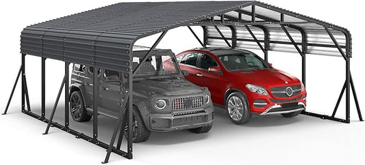 20x20FT Metal Carport, Heavy Duty Car Garage w/Reinforced Support Rods and Windproof Ground Anchors, All-Weather Multi-Use Outdoor Shelter for Car, Boats and Truck