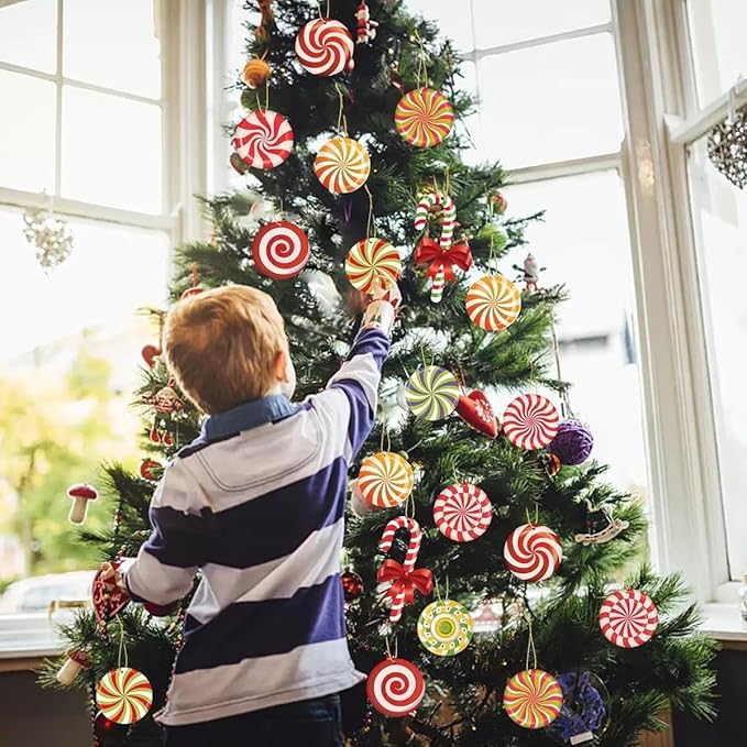 Christmas Tree Decorations - 16 PCS Christmas Tree Candy Paper Hanging Ornament Holiday Ornaments Decor Home Indoors