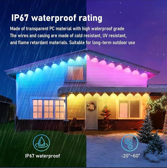 Permanent Outdoor Lights, Smart Outdoor LED String Lights,Christmas Lights RGB Color Changing,Scene Modes, IP67 Waterproof, App Control,Holiday, Party,Christmas Decorations