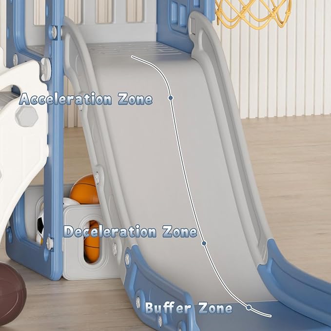 XJD 5 in 1 Toddler Slide, Kids Slide for Toddlers Age 1-3, Outdoor Indoor Playset for Toddlers with Basketball Hoop and Ball, Storage Space Birthday Gifts for Toddler (Blue)