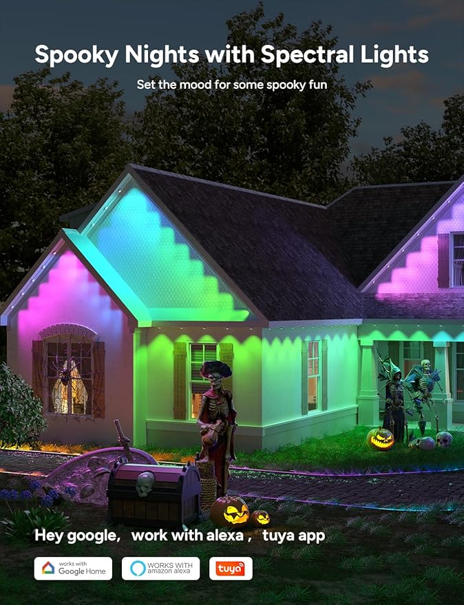 Permanent Outdoor Lights, 150ft with 90 RGB LED Lights for Christmas and Daily, 49 Scene Modes+DIY for Christma Decor, IP66 Waterproof for Outdoor, Compatible with Alexa, Google Assistant