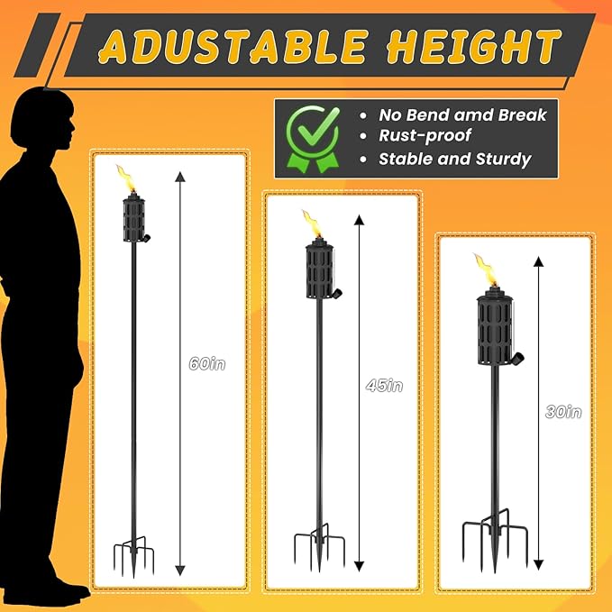 4 Pcs Citronella Torches for Outside,16oz Outdoor Metal Garden Torches,60" Garden Décor Torch with 5-Prong Grounded Stake,Flam Torch Light for Backyard Patio Pathway