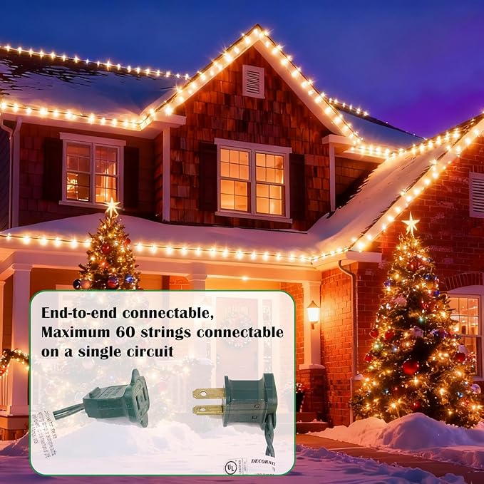 C9 LED Outdoor Christmas Lights,C9 String Lights with Quick Clips,for Xmas House Roof Gutter,Plug in & Connectable,66FT 100 Light, Warm White