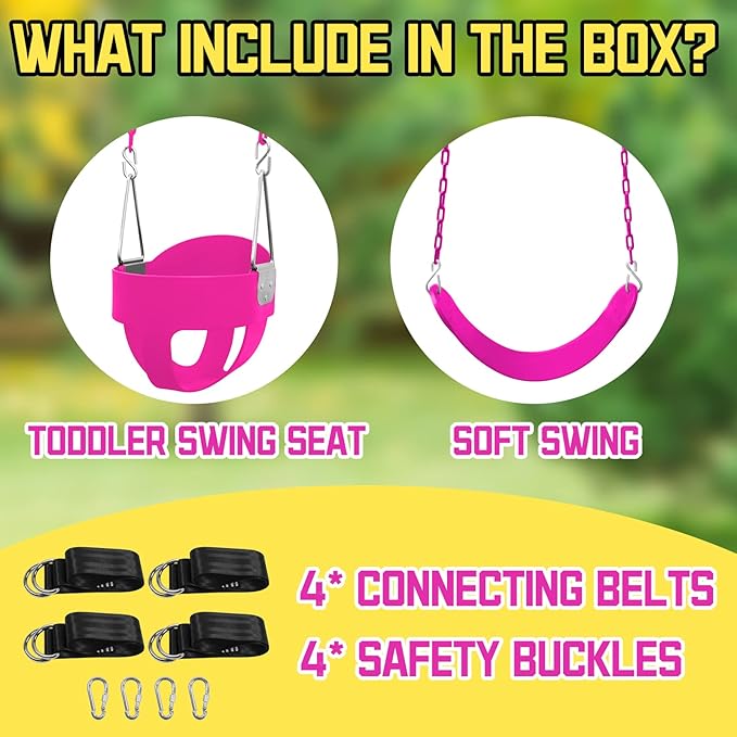 Toddler Swing Set for Outside - High Back Full Bucket Seat with 4 Hanging Straps and Hooks for Kids, Infants, Baby - Outdoor Tree Swing
