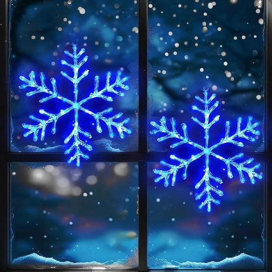 Christmas Decorations, 2 Pack Christmas Window Lights Snowflake Decorations, Snowflake Lights with 8 Lighting Modes for Holiday Indoor and Outdoor Wall Door Glass Decoration(Blue)