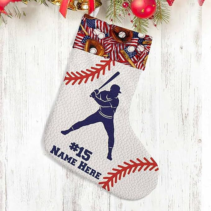 LOVELYPOD Christmas Stockings Personalized with Name, 19" Christmas Stocking Baseball Player Stocking 2023, Xmas Stocking Holiday Christmas Decoration Gifts for Family Kids
