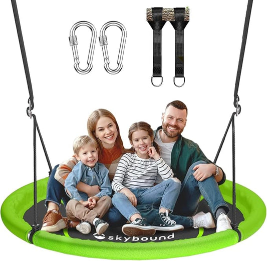 Skybound 43 Saucer Swing for Kids Outdoor - Durable Textilene Fabric, Galvanized Steel Frame, 600lbs Capacity, Adjustable Ropes (Green)