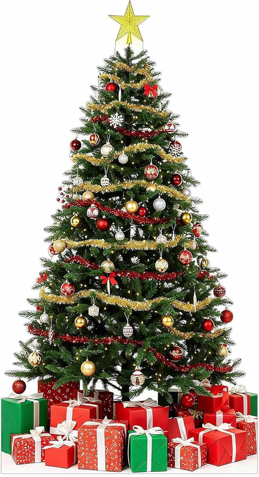 Christmas Tree Cardboard Cutouts, 4mm Corrugated Plastic Standee Decorations, Indoor Outdoor Xmas Yard & Party Décor, Photo Booth Prop, 6FT