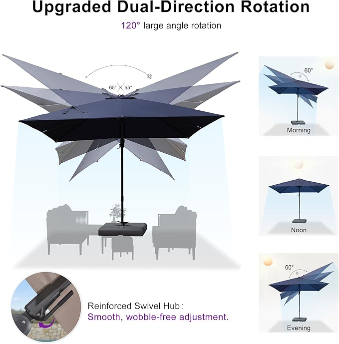 PURPLE LEAF 8' X 10' Left-right Tilting Outdoor Patio Umbrella Swivel Offset Cantilever Heavy Duty Rectangle Aluminu Umbrella with UV Resistant for Deck Pool Patio Backyard, Ocean Slate