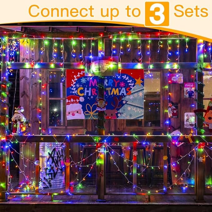 Ollny Icicle Lights for Outside 400LED 32FT, Multicolor Christmas Light with Remote 8Modes Timers Waterproof, Plug in Connectable Hanging Lights for Outdoor Indoor House Roof Holiday