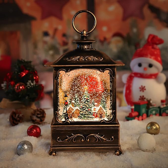Christmas Lantern, Lit Christmas Snow Globe Lantern-with USB+ Music Christmas Water Lantern Snow Globe Portable Creative Cute Christmas Decorations and Charming Gifts(Forest House