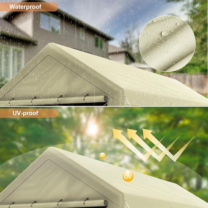 10x20 Carport, Heavy Duty Carports with Removable Sidewalls, Waterproof and UV-Resistant Portable Outdoor Garage Shelter for All Season (Beige)