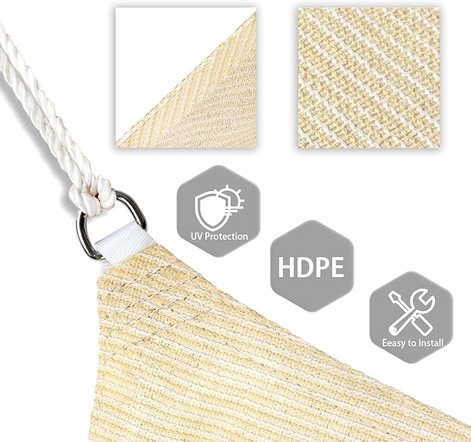 Patio Paradise 8' x 8' x 8' Sun Shade Sail Triangle Canopy Shade Cloth Fabric Sunlight Block Patio Pergola Cover HDPE Deck Awning for Outdoor Backyard Roof Shading, Beige