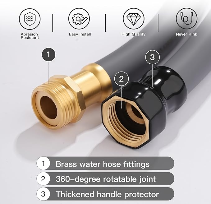 Garden Hose 5/8 x 100ft Brass Rubber Heavy Duty Water Hose 600 PSI Burst Pressure, Durable Flexible Hose for Yard, Car Wash, Pets Gray