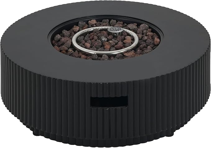 Merax 40,000 BTU Propane Fire Pit Table with Lid, MGO Concrete Outdoor Patio Heater, 2-in-1 Coffee Table with Adjustable Flame, Matte Black(Tank Cover Not Provided)