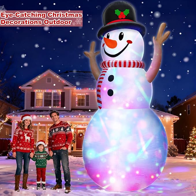 14 Ft Huge Christmas Inflatable Snowman with Rotating Colorful Lights Hat & Scarf Christmas Decorations Outdoor with Build-in LED Lights Xmas Blow Up Yard Decor for Lawn Garden Holiday