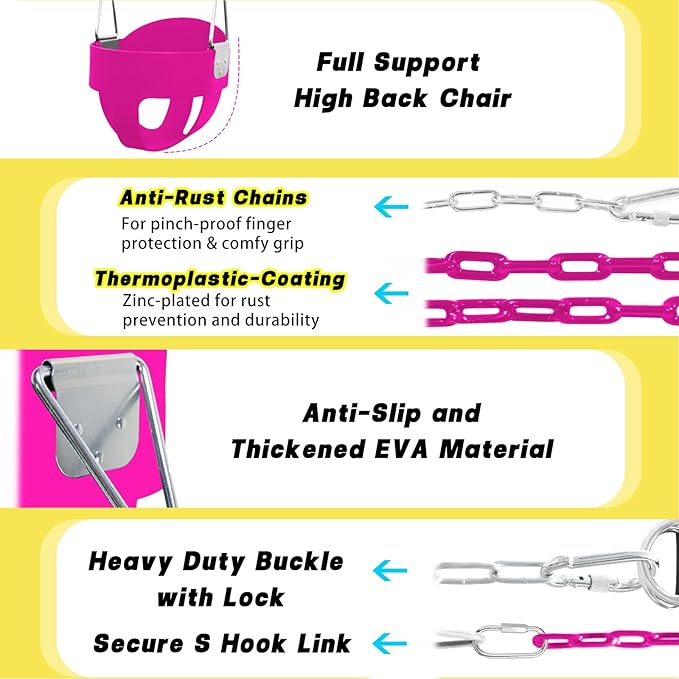 Toddler Swing Set for Outside - High Back Full Bucket Seat with 4 Hanging Straps and Hooks for Kids, Infants, Baby - Outdoor Tree Swing