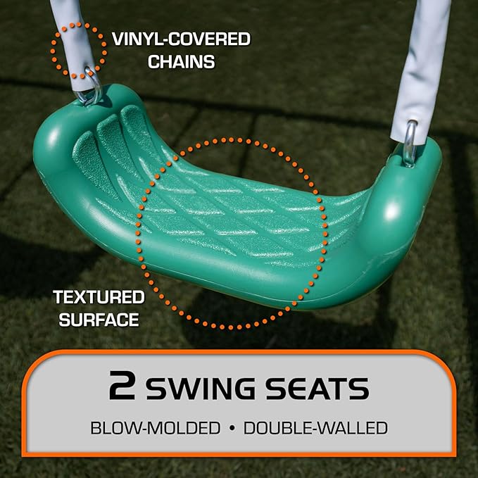 Sportspower Northridge Metal Swing Set, 500 lb Capacity, 32" Saucer, 2 Blow-Molded Swings & 5ft Slide, Durable 6ft Frame, Outdoor Backyard Playset for Kids Aged 3–8