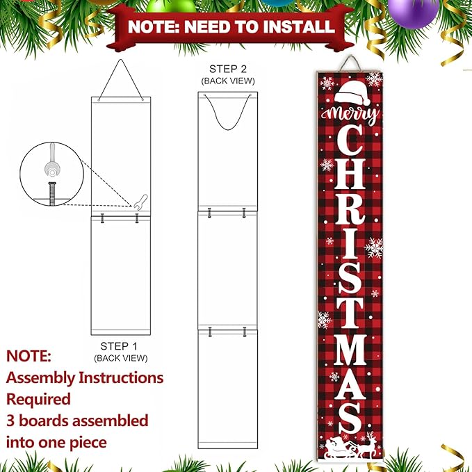 Nialnant Merry Christmas Welcome Porch Sign, Vertical Santa Welcome Sign for Front Porch, Winter Yard Christmas Sign for Porch Door Indoor Outdoor Holiday Decoration - 47.2" X 7.8