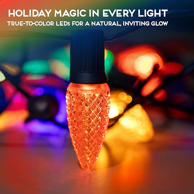 HLO Lighting Set of 25 Multicolor (Red Green Blue Yellow Orange) C9 Faceted LED Christmas Light Bulbs for Indoor & Outdoor Use | Durable Replacement Bulbs