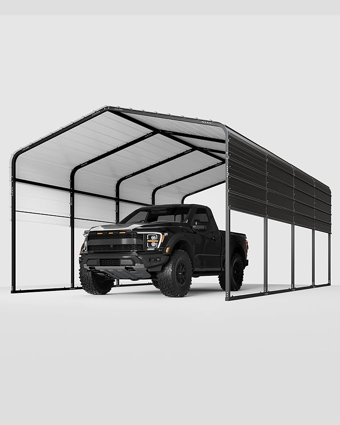 Metal Carport, Carport with Reinforced Base and Galvanized Steel Roof, Heavy Duty Garage Car Shelter Shade, Outdoor Car Port Canopy for SUV, Truck, Boats, 13x21 FT