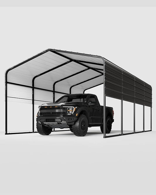 Metal Carport, Carport with Reinforced Base and Galvanized Steel Roof, Heavy Duty Garage Car Shelter Shade, Outdoor Car Port Canopy for SUV, Truck, Boats, 13x21 FT
