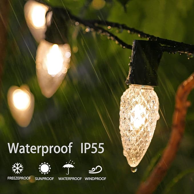 25 Pack C9 Christmas Lights LED Replacement Bulbs, Shatterproof & Waterproof Plastic C9 Led Bulbs for Outdoor String Lights, E17 Base, 0.7W Equivalent to 7W, 2700K, 40LM Holiday Decoration