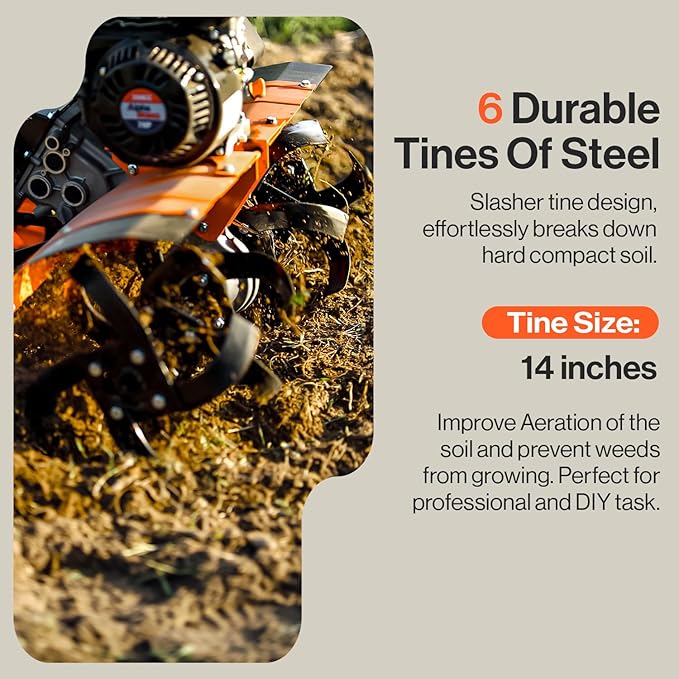 SuperHandy Tiller Cultivator ? 7HP 209cc Engine, Adjustable Tilling Width & Depth, Heavy-Duty Steel Tines for Garden Soil Prep, Landscaping & Weed Removal (Front Tine Tiller)