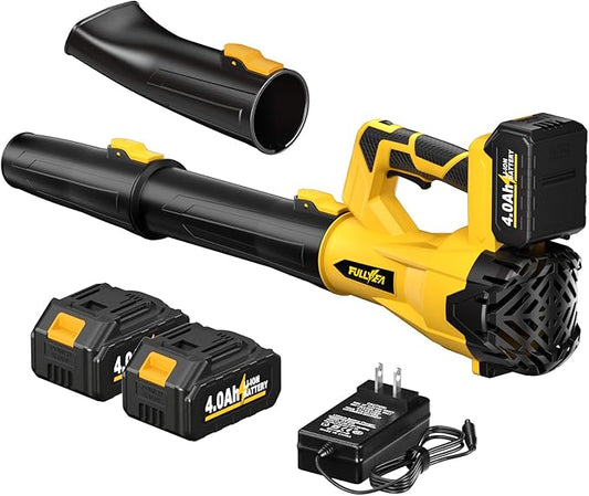 Cordless Leaf Blower 650 CFM, 6 Speed Modes, Electric Leaf Blower Cordless with 3 Tubes & 2x4.0Ah Batteries, 21V Battery Powered Leaf Blowers for Patio, Yard, Garage Cleaning (Yellow)