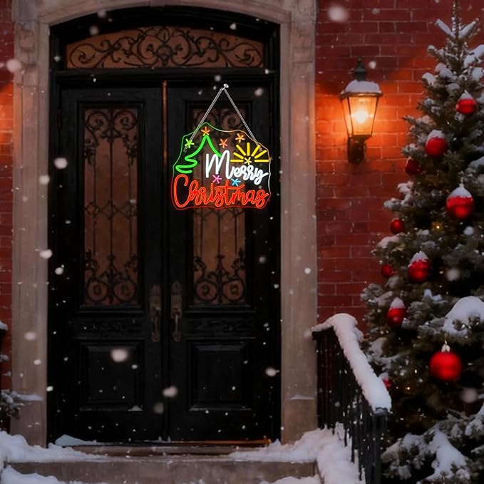 Horseneon Christmas Tree Neon Sign Bright LED Wall Decoration for Home Shop USB Power Adjustable Brightness Christmas Tree Neon Signs for Holiday